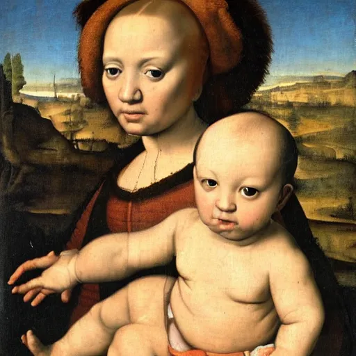 Prompt: Renaissance portrait painting of a baby