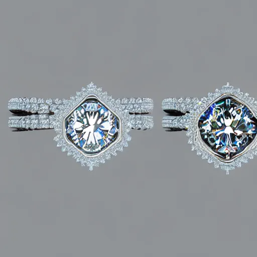 Image similar to photo of a engagement ring with three diamonds, two diamonds outside and one in the middle, photo realistic, hyper detailed, concept art, victorian, multiple angles