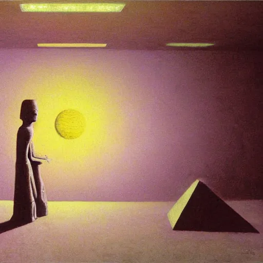 Prompt: painting of a scifi ancient civilzation empty room, purple sun, beksinski