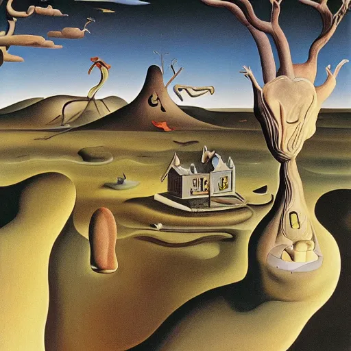 Image similar to A Surreal Landscape by Charles Addams and salvador dali
