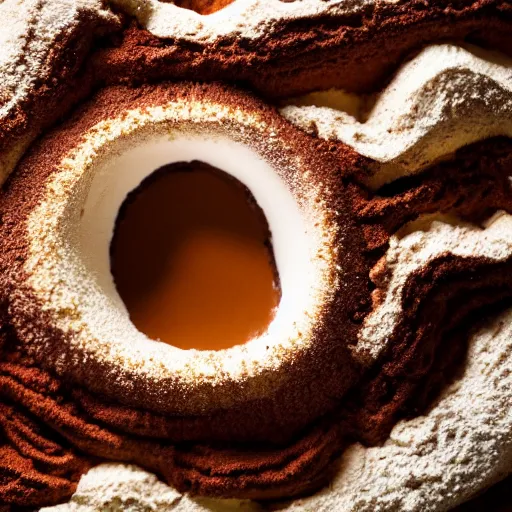 Image similar to cave made out of tiramisu, 4k, photograph