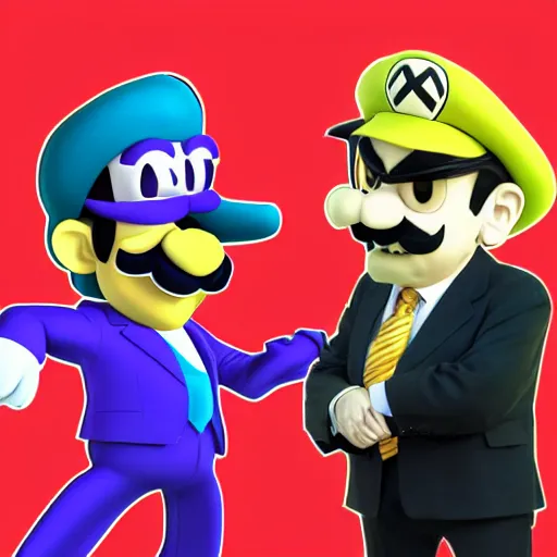 Image similar to president waluigi with vice - president wario, real, photograph, photo, color