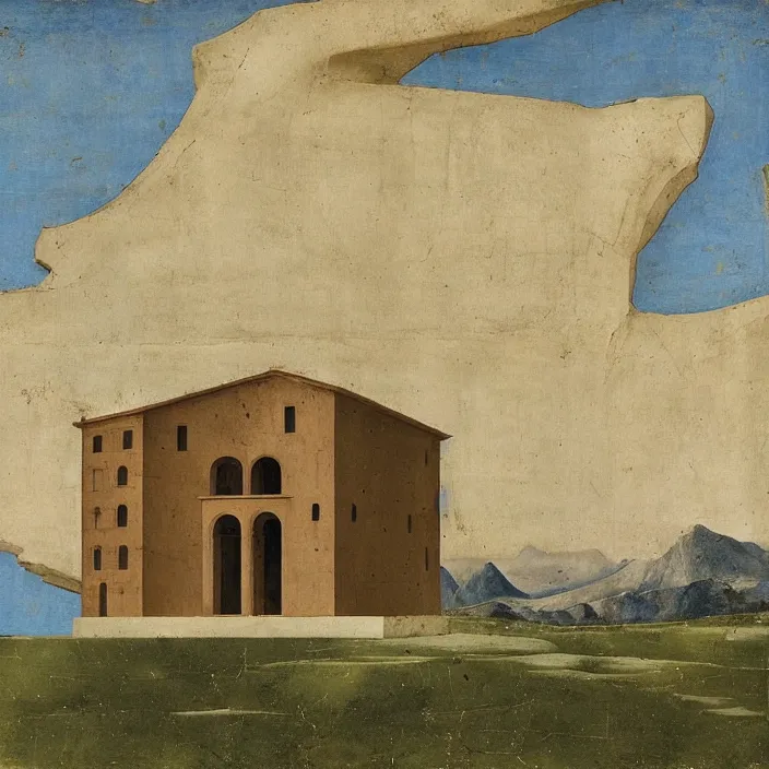 Prompt: a building in a serene landscape, by giotto