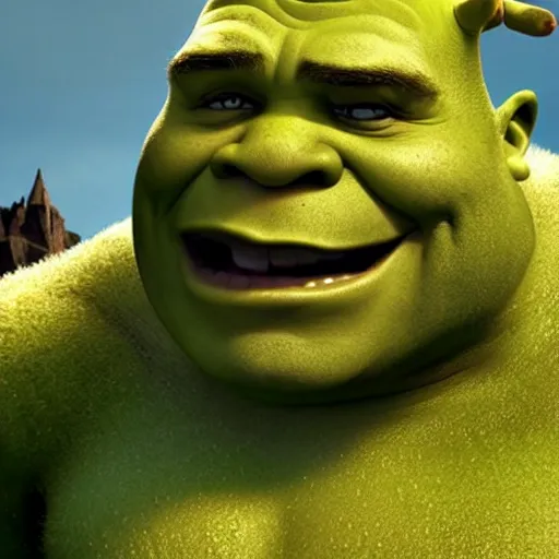 Image similar to shrek with the face of dwayne johnson, the rock