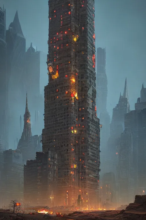 Image similar to wizard tower in downtown manhattan, an epic fantasy, dramatic lighting, cinematic, establishing shot, extremely high detail, photorealistic, cinematic lighting, artstation, by simon stalenhag, horizon forbidden west