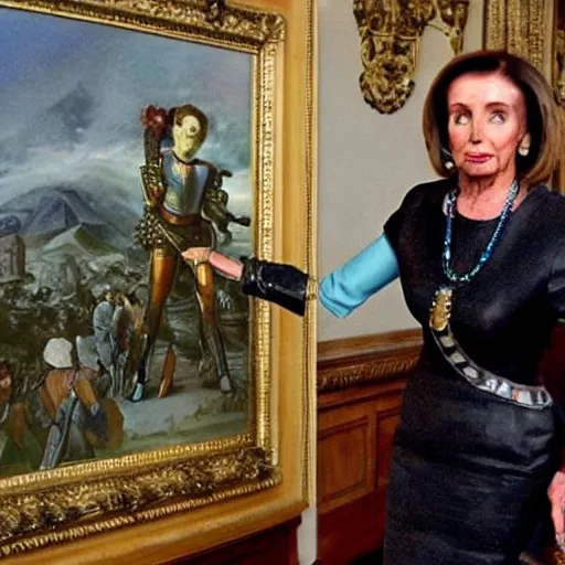 nancy pelosi standing in front of 1 6 th century | Stable Diffusion ...