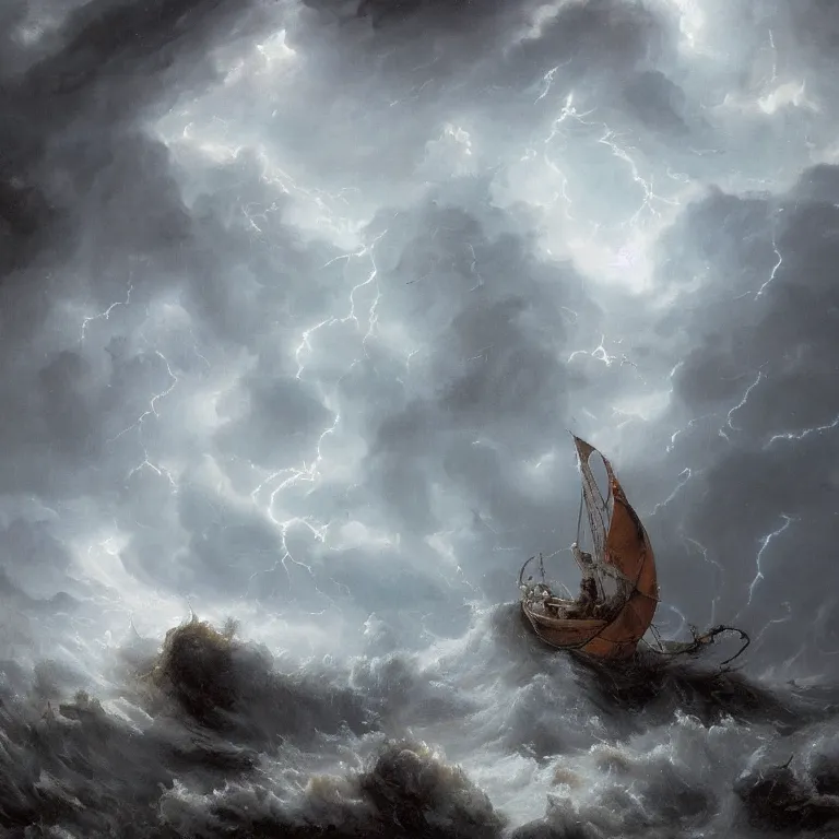 Image similar to a beautiful masterpiece painting of a herione in a storm by juan gimenez, award winning, trending on artstation,