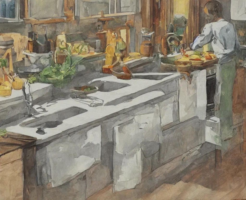 Image similar to artwork of Lucian Frued depicting kitchen sink