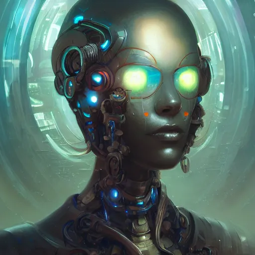 Image similar to portrait of a beautiful cybernetic enchantress, cyberpunk concept art by pete mohrbacher and seb mckinnon and beksinski and josan gonzales, digital art, highly detailed, intricate, sci-fi, sharp focus, Trending on Artstation HQ, deviantart, unreal engine 5, 4K UHD image