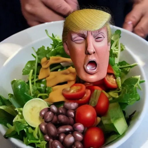 Prompt: skinny Donald Trump eating a salad