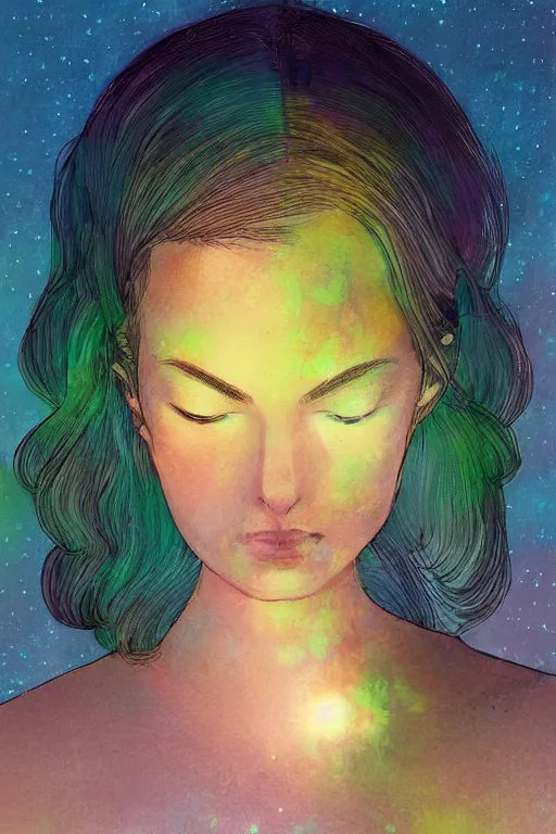 Image similar to woman with diffused glowing aura, art by janice sung