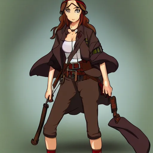 Image similar to indiana jones anime girl portrait, full body