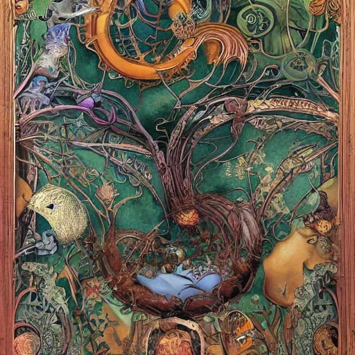 Image similar to the green hour, a beautiful abstract art nouveau painting by daniel merriam and ernst haeckel