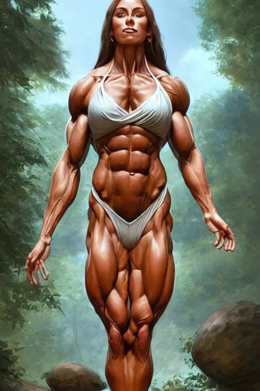 A female bodybuilder undergoing intense muscle growth, showcasing her  bulging biceps, triceps, and quadriceps, with a determined expression -  AI Generated Artwork - NightCafe Creator