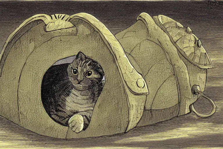 Prompt: a cat in a turtle shell, cartoon