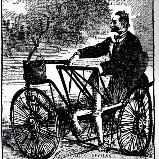 Image similar to a man riding a cycle plane illustration victorian