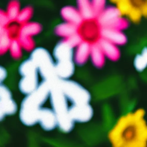 Prompt: Photo of flowers in the shape of a peace sign, award winning photo, 8K, ambient light, dynamic lighting