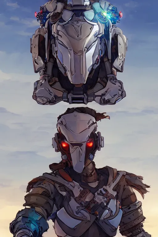 Image similar to combination suit armor aloy horizon forbidden west horizon zero dawn robot ninja mask helmet backpack tribal, art gta 5 comics, official fanart behance hd artstation by jesper ejsing, by rhads, makoto shinkai and lois van baarle, ilya kuvshinov, ossdraws radiating a glowing aura cgi rtx 2 0 2 2