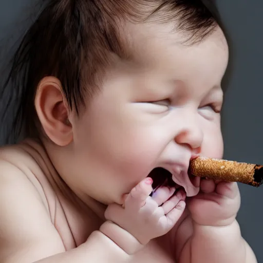 Image similar to infant with smoke coming out of their mouth