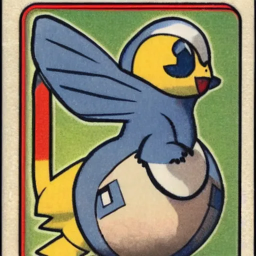 Image similar to a 1 9 4 5 pokemon card, unique design