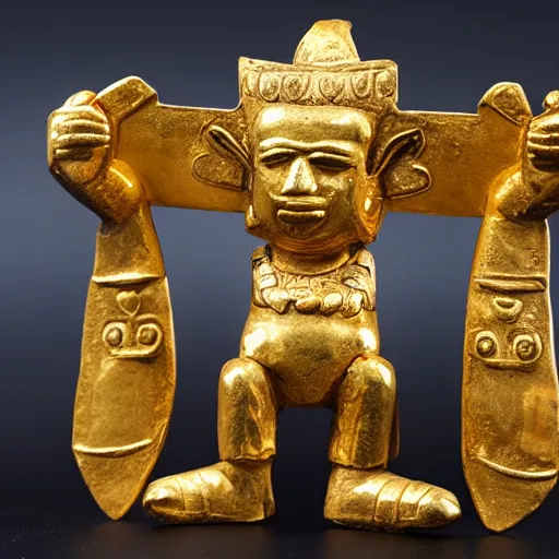 Prompt: a pre-columbian gold sculpture of a nintendo switch