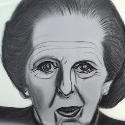 Image similar to Margaret Thatcher, charcoal, caricature