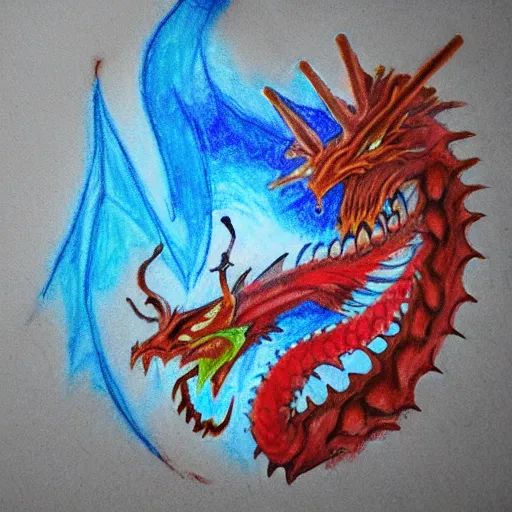 Image similar to “fire breathing dragon, child crayon drawing”