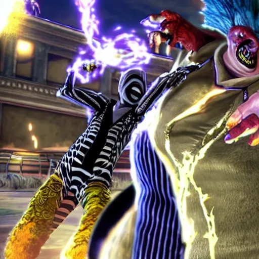 Image similar to beetlejuice in tekken 7, gameplay, fighting game,