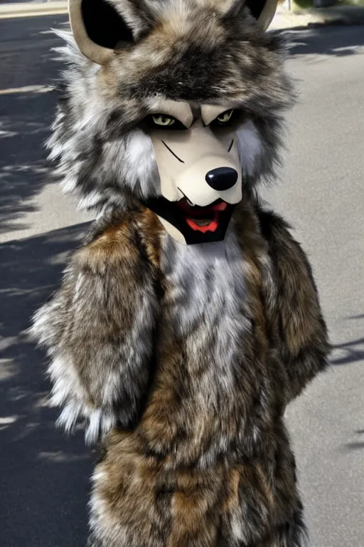 Image similar to an anthropomorphic wolf, fursuit!!!!, cosplay