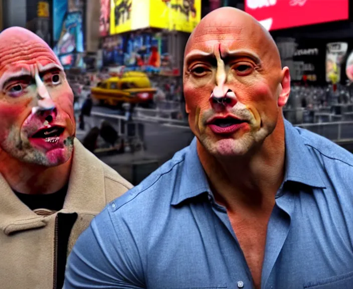 Prompt: dwayne the rock johnson and Adam Sandler on Methamphetamine at Times Square, photograph by Alfred Eisenstaedt, 4K, dramatic lighting; high energy; Full mood; 4K 8K
