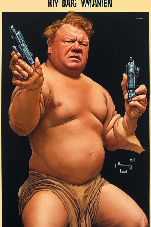 Prompt: dynamic upper body portrait of ray winstone as baron harkonnen in 1982 movie dune, by norman rockwell and boris vallejo