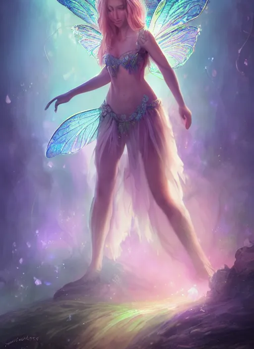 Image similar to beautiful beautiful full body portrait fairy faerie fey fae queen highly detailed CGsociety subtle enchanting alluring magical concept art volumetric lighting subsurface scattering unreal