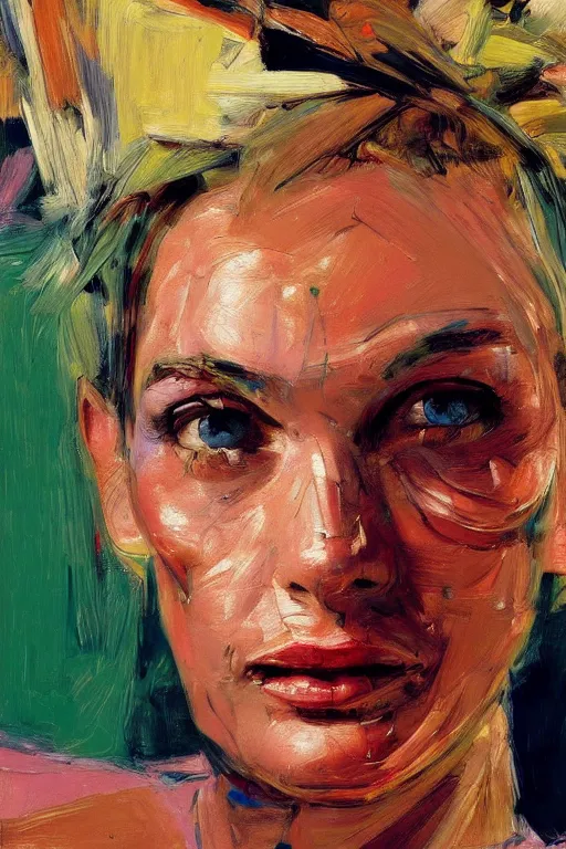 Image similar to hyperrealism close-up pretty woman portrait by Frank Auerbach photo, Vogue, by Alejandro Jodorowsky