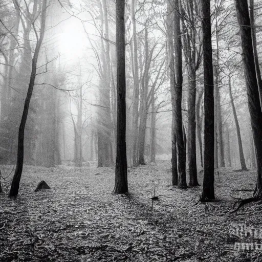 Prompt: light greyscale photograph of a forest