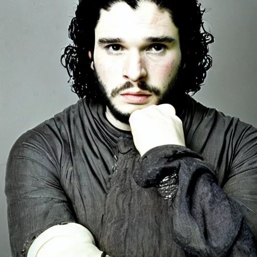 Image similar to live action Jon Snow portrait from 1978 BBC production of Game of Thrones. 35mm portrait. promotional still