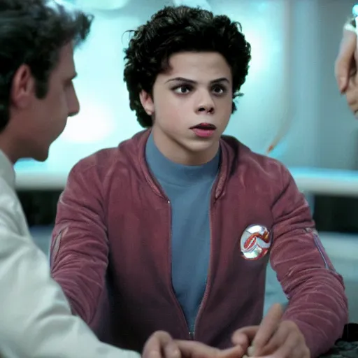 Prompt: young jake t. austin from wizards of waverly place, playing dabo in quark's bar on deep space nine, 3 5 mm photography, highly detailed, cinematic lighting, 4 k