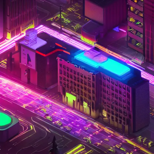 Prompt: isometric futuristic neon city at night bladerunner unreal engine 4 k artstation