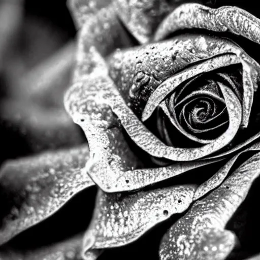 Image similar to award - winning macro of a beautiful black rose made of glowing molten magma