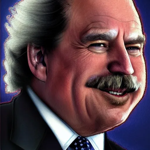 Image similar to A combination of Ron Jeremy's and Donald Trump's and Joe Biden's faces as President of Unites States of America, USA, western, D&D, fantasy, intricate, elegant, highly detailed, digital painting, artstation, concept art, matte, sharp focus, illustration, art by Artgerm and Greg Rutkowski and Alphonse Mucha