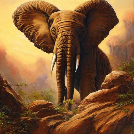 Prompt: tiger - elephant creature, oil painting by justin gerard