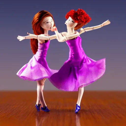 Image similar to two dolls dancing tango, realistic, hd