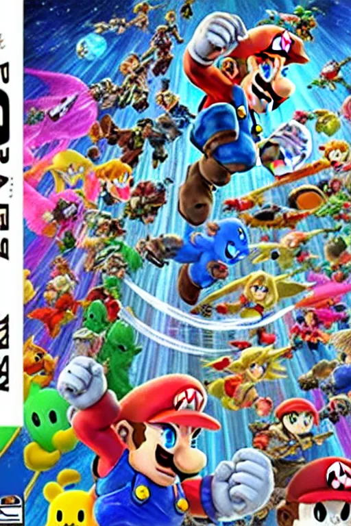 Prompt: super smash bros ultimate cover art