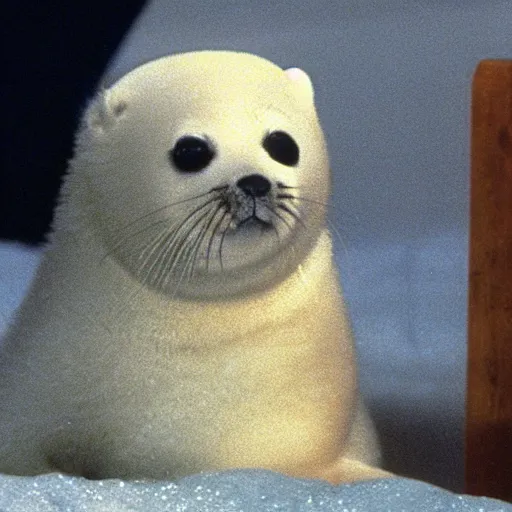 Image similar to baby harp seal as a host, film still from west world