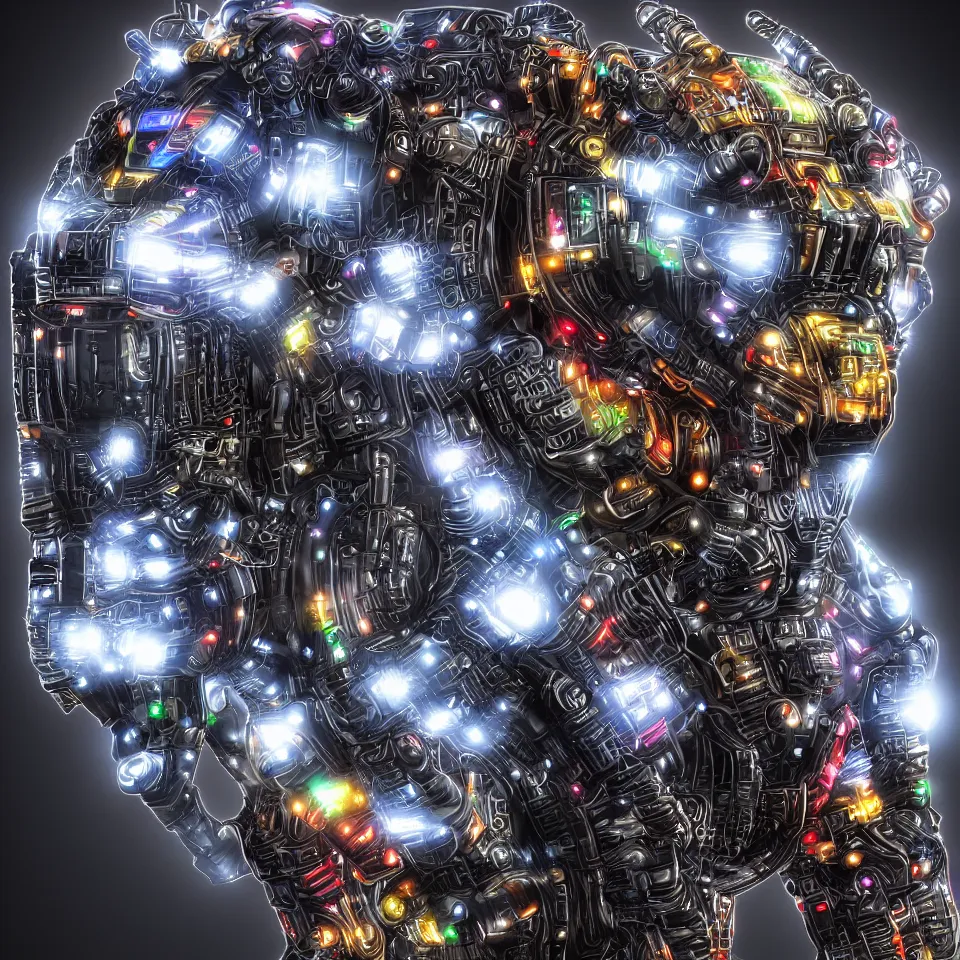 Image similar to a cybertronic bison, leds, high detail, sharp, studio, digital art