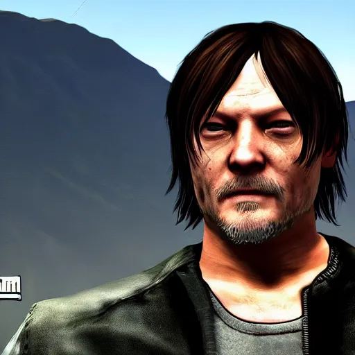 Prompt: Norman Reedus in a GTA V loading screen, screenshot