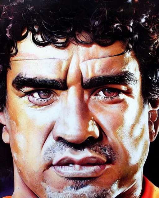 Image similar to cinematic portrait diego armando maradona by peter andrew jones, by mark brooks, hd, hyper detailed, 4 k