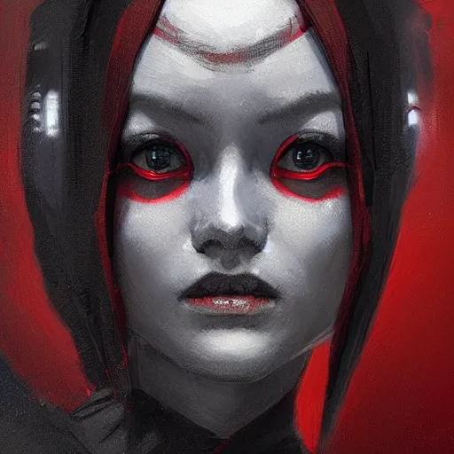 Image similar to portrait of a woman by greg rutkowski, twi'lek, younh, red and black skin, star wars expanded universe, wearing black robes, she is about 2 0 years old, highly detailed portrait, digital painting, artstation, concept art, smooth, sharp foccus ilustration, artstation hq