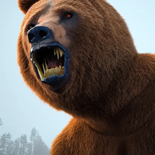 Image similar to scary ugly horror bear, 8 k, super detailed, octane render, vfx, super realistic, unreal engine 5, cinematic