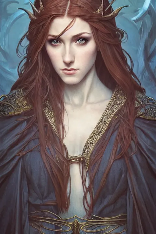 Prompt: portrait of katherine mcnamara elven mage, dark, piercing eyes, gentle expression, elegant clothing, photorealistic, highly detailed, artstation, smooth, sharp focus, art by michael whelan, artgerm, greg rutkowski and alphonse mucha