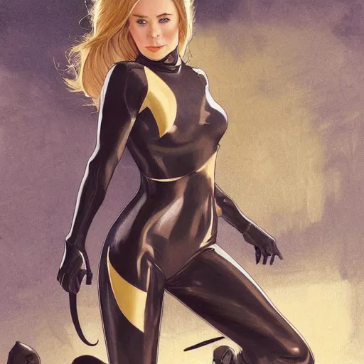 Image similar to Erin Moriarty as Cat Woman, highly detailed, digital painting, artstation, concept art, smooth, sharp focus, illustration, ArtStation, art by artgerm and greg rutkowski and alphonse mucha and J. C. Leyendecker and Edmund Blair Leighton and Katsuhiro Otomo and Geof Darrow and Phil hale and Ashley wood and Ilya repin and Charlie Bowater